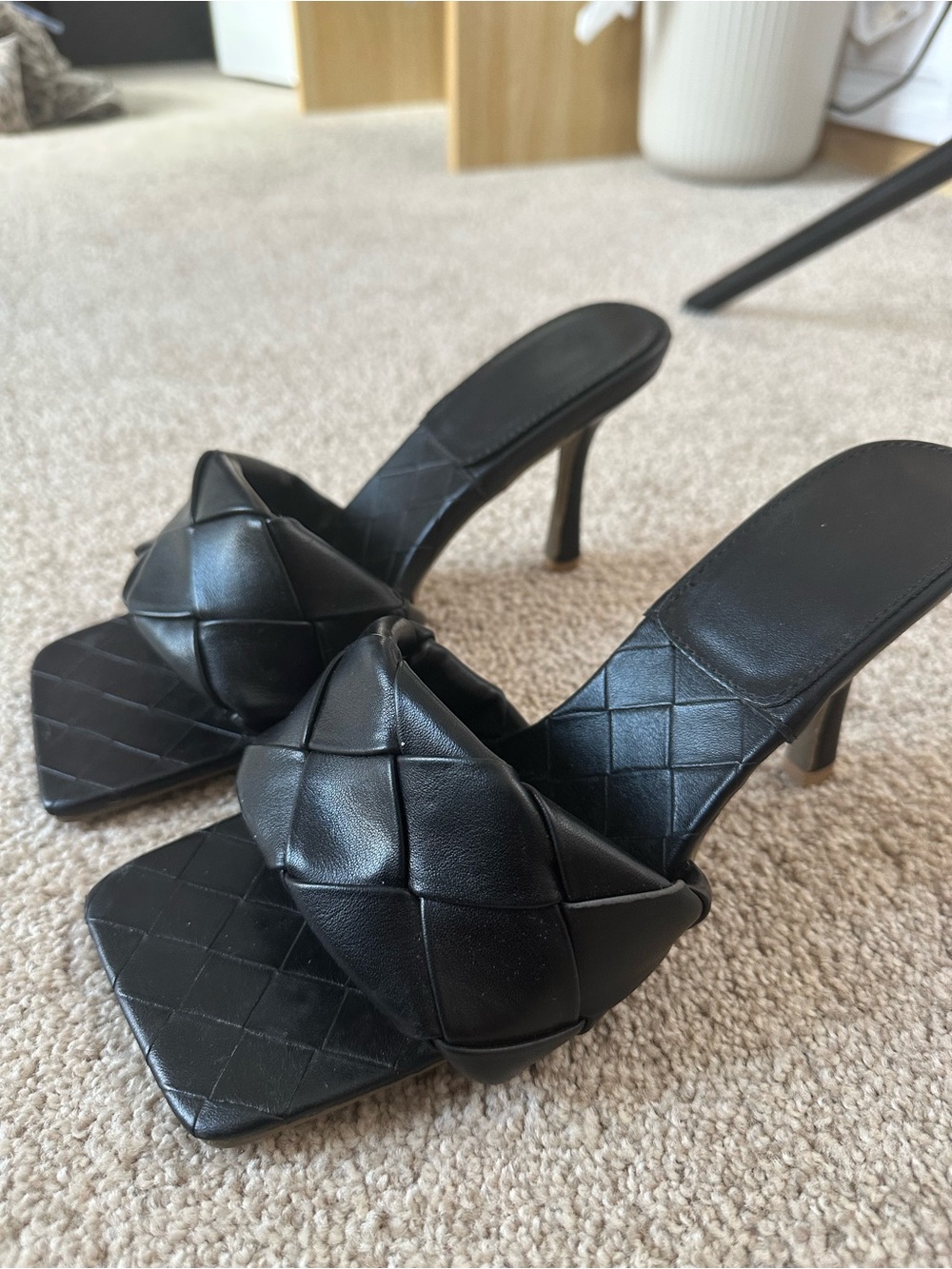 Amazon Black Braided Square-Toe Heeled Mules - Picture 2 of 3